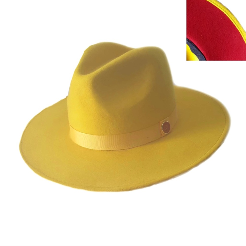 Wide Brim Premium Red Bottom Fedora - Yell…